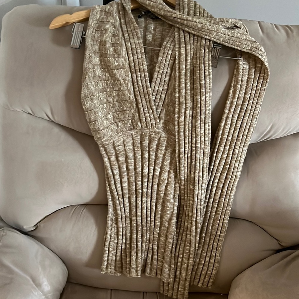 Excellent condition INC brand XS gold dress top with attached scarf